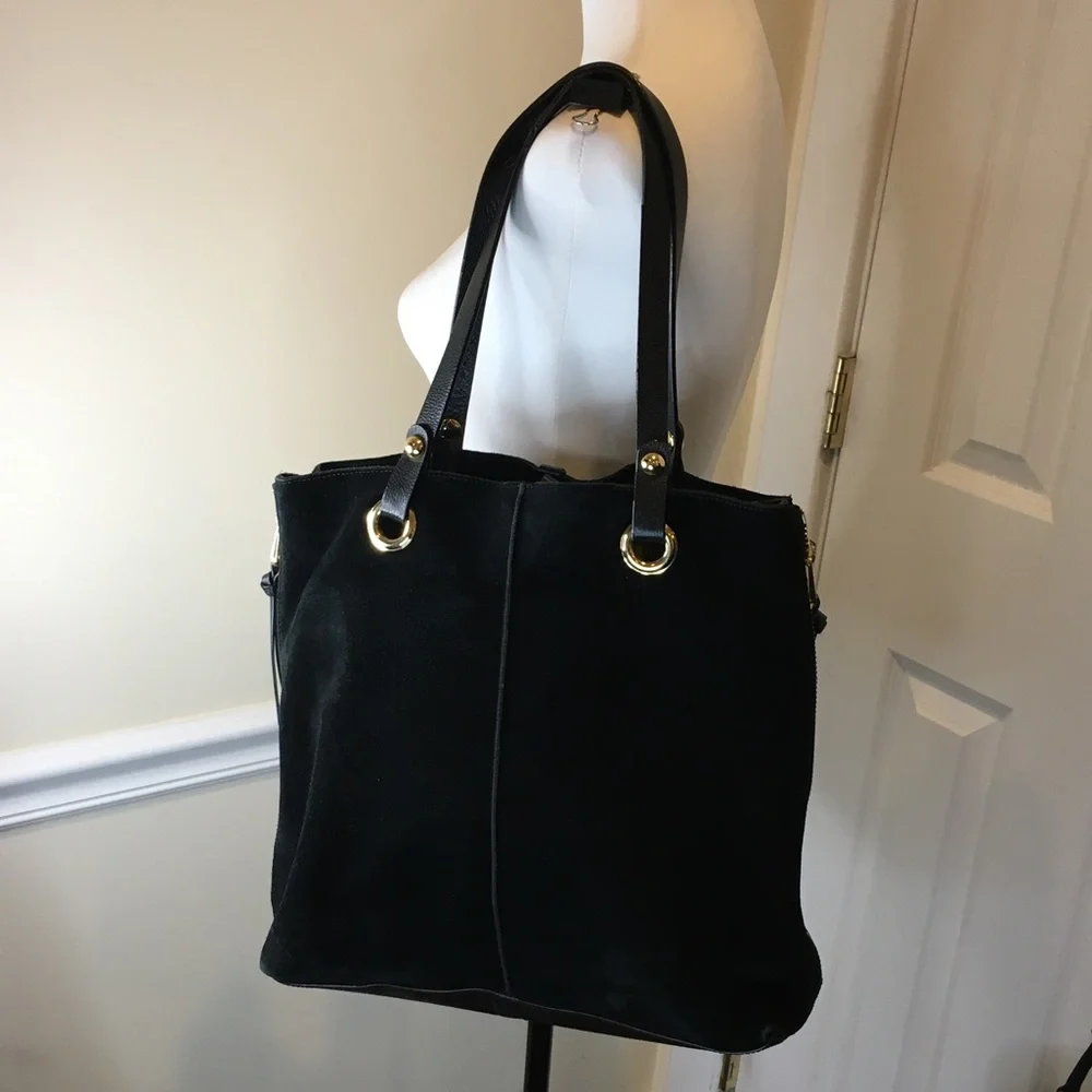 UGG Black Suede Tote Leather Shoulder Bag